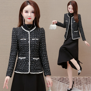 速发外套202媛春秋新款 复古气5名质减龄百搭格子上衣 法式