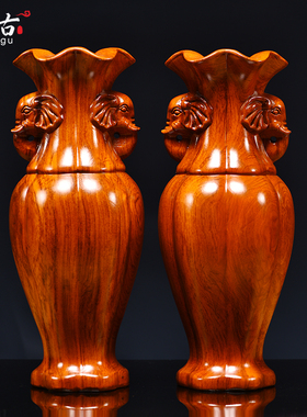 速发花梨木雕花瓶摆件实木对客厅轻奢高级感瓶花可插花一质装饰工