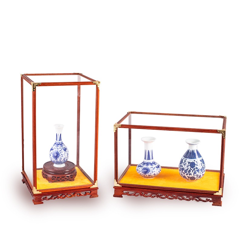 速发艺木摆件玻璃罩子包角佛像工示品花瓶防尘展红盒文玩花梨宝笼