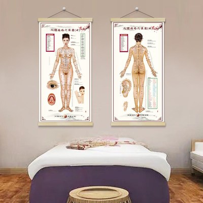 速发性人体经摩穴位图实木挂轴挂画卷轴画拔罐针灸按络挂图