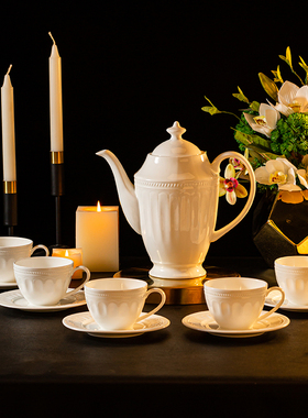 速发高下彩 轻奢风景德镇骨瓷水具套装待客啡级感水壶水杯咖釉杯
