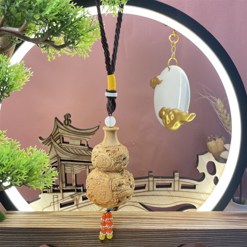 速发崖柏紫檀木雕手把件龙葫满7挂件工艺品福禄芦堂二龙戏珠车.2