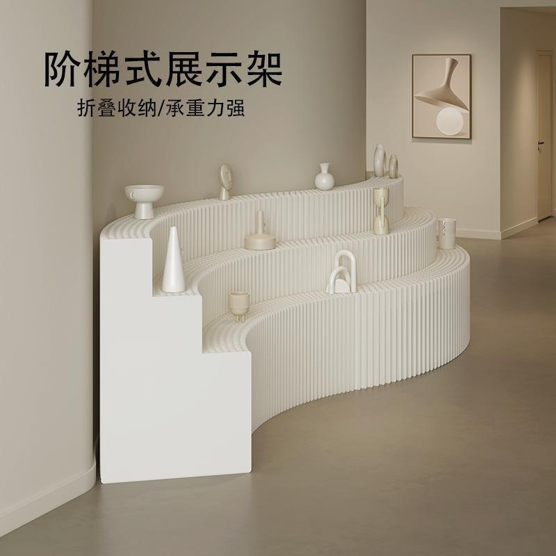 橱/会商品摆窗件陈列展示架三层白色阶展列梯伸缩纸陈架展柜