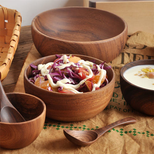 新品Acacia Woodken Bowl Japanese Style Wood Rice Soup Bowl S