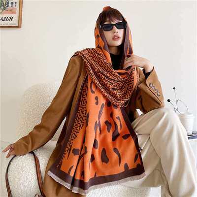 极速ET color-blocking leoparyd print scarf womens autumn an