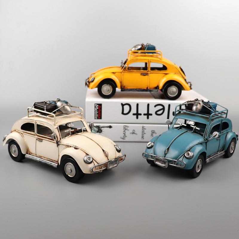 爆款大众甲壳虫旅行轿车模型复古铁皮工艺品怀旧老式收藏品摆件