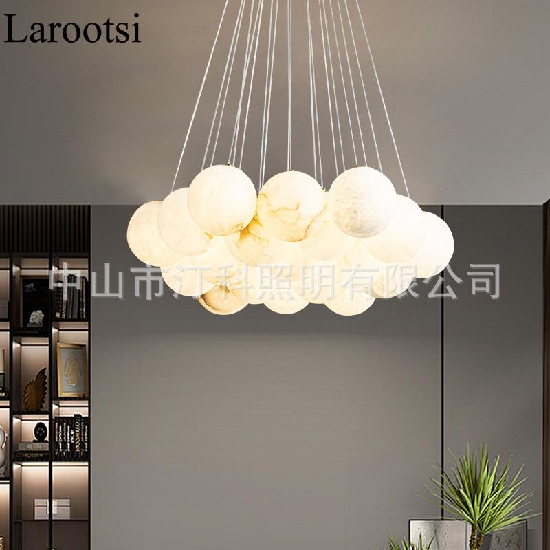 跨境后现代简约轻奢云石客厅吊灯法式全铜创意餐厅卧室设计师灯具