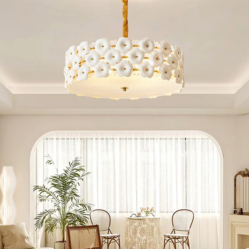 陶瓷花朵奶油风少女卧室吊灯浪漫温馨法式花瓣温馨餐厅客厅民宿灯