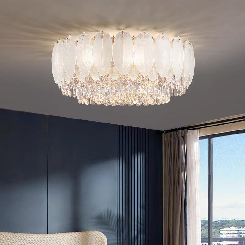 法式奶油风轻奢水晶吊灯2024新款客厅灯设计师餐厅灯羽毛卧室灯