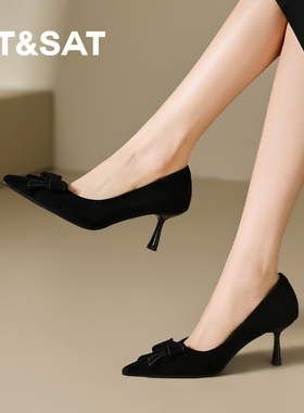 星期六26年春季优雅婚鞋女经典气质高跟知性尖头绒面正装单鞋女