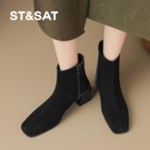 星期六加绒靴子瘦瘦靴港风2026秋冬新款 靴 时装 韩式 短靴及踝靴女鞋