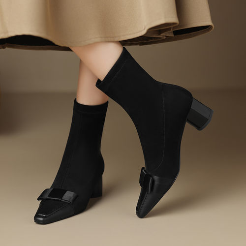 星期六瘦瘦靴黑色短靴女