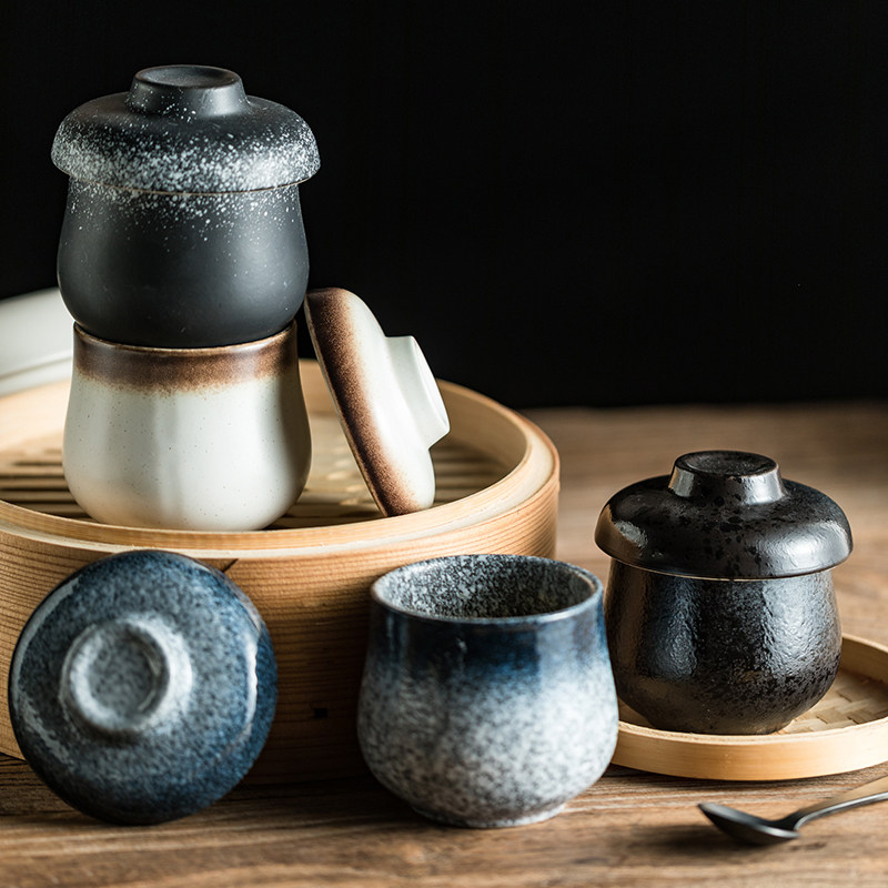 速发日式小号蛋盅餐厅陶瓷蒸蛋碗带盖蛋盅汤盅 专用小炖盅炖汤小
