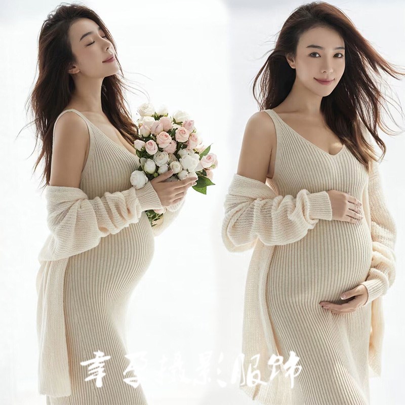 速发影楼孕妇服装小清新室内简约纯家风针织套装孕妇照服装在欲拍
