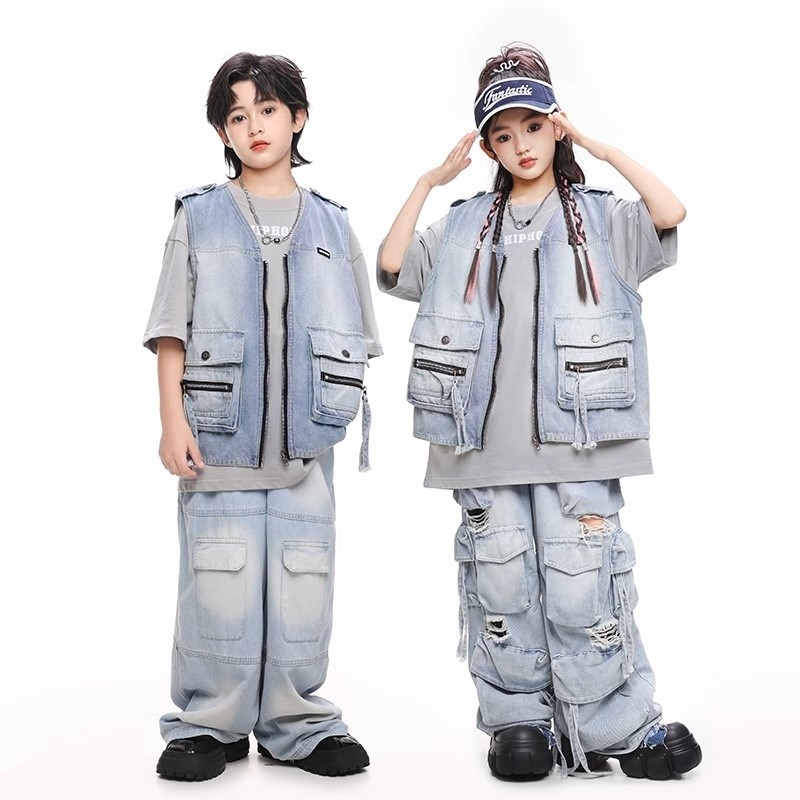 速发街舞儿儿潮服男孩酷帅牛仔长裤少少hiphop爵士演出服装