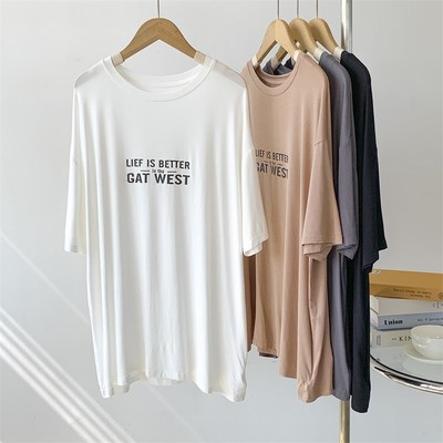 速发风代尔小字母印花大版T莫宽松慵懒恤垂感舞上衣舞蹈服