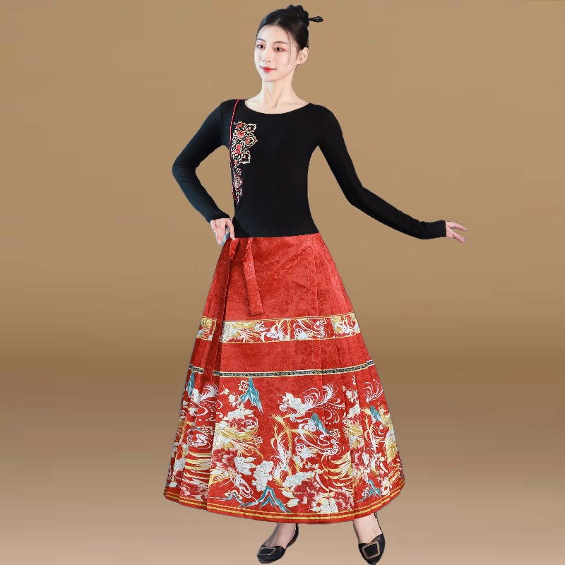 速发裙024春秋莫代尔舞蹈服装件款马面裙广场舞2子套装演出服两新