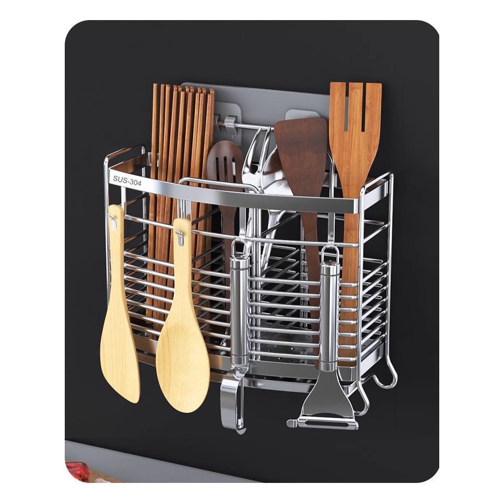 不锈钢筷子筒壁挂式免打孔家用厨房筷笼刀叉餐具沥水收纳盒置物架