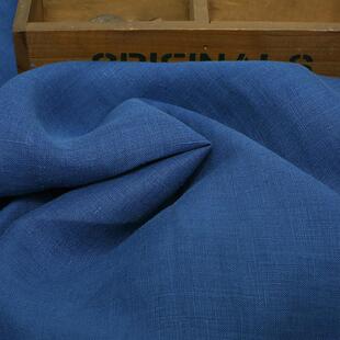 亚麻布料砂洗麻料民族风纯麻服装连衣裙裤子衬衫外套面料（蓝色）