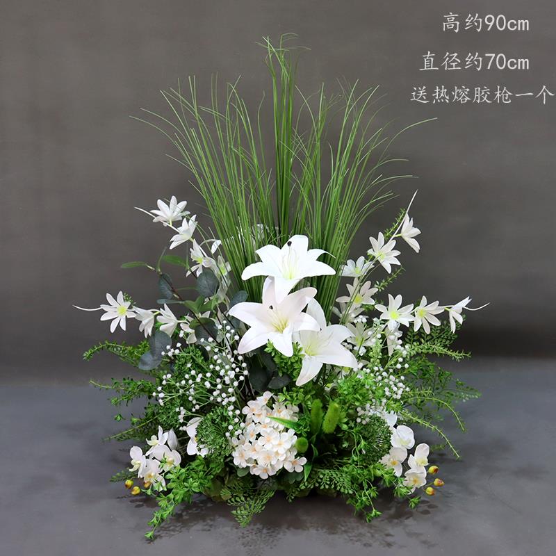 新款婚庆森系路引花盆花婚礼舞台绿白花球仿真花橱窗订婚美陈摆件