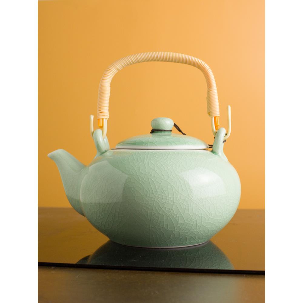 2024新款哥窑青陶瓷提梁壶大容量大容量开水泡茶壶夏天冷水壶中式