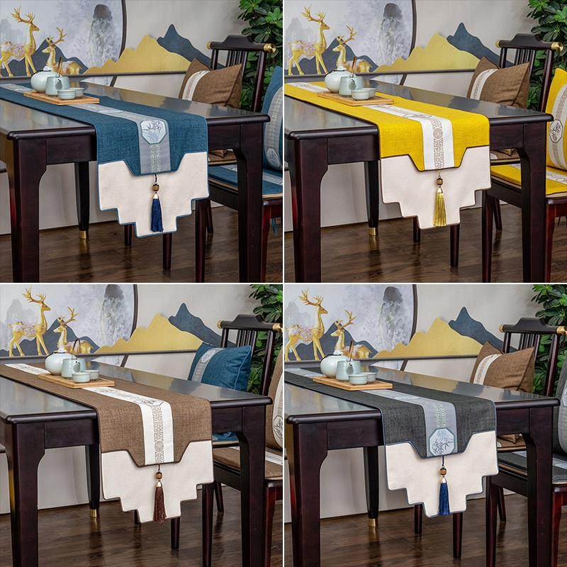 新中式禅意桌旗茶旗棉麻古典餐桌垫茶几电视柜盖布防水长条定制