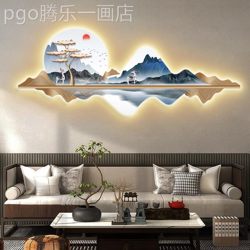 网红厅景光装饰发灯新客沙中式招财鹿发山水麋背墙挂壁