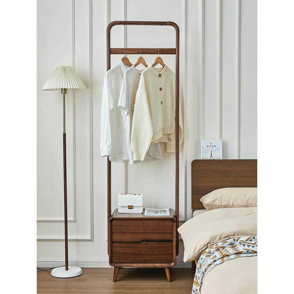 北欧黑胡桃木落地挂衣架全实木多功能收纳置物架床头柜一体衣帽架,住宅家具,衣帽架,淘宝优惠券,粉丝福利购,淘宝优惠卷