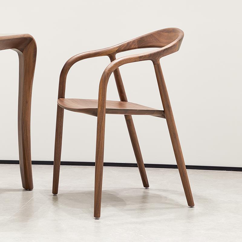 北美黑胡桃木餐椅意式极简餐厅椅子家用座椅实木靠背椅书桌扶手椅