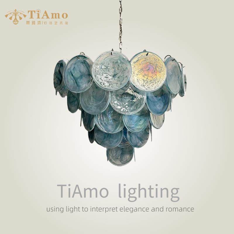 法式Murano穆拉诺中古风设计师款客厅饭厅楼梯间蓝色圆盘玻璃吊灯,家装灯饰光源,客厅吊灯,淘宝优惠券,粉丝福利购,淘宝优惠卷