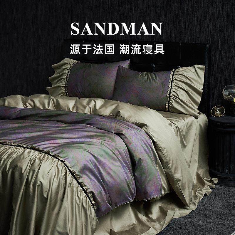 SANDMAN贵族轻奢高级感长绒棉四件套全棉褶皱拼边被套别墅床品,床上用品,床品套件/四件套/多件套,淘宝优惠券,粉丝福利购,淘宝优惠卷