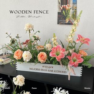 50cm白木栅栏人造花装饰花卉装饰落地式人造花盆栽装饰客厅桌花插