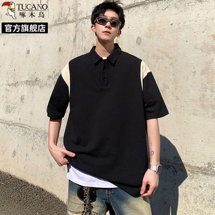 潮流百搭拼色翻领短袖 啄木鸟POLO衫 2025新款 男士 t恤休闲上衣L 夏季