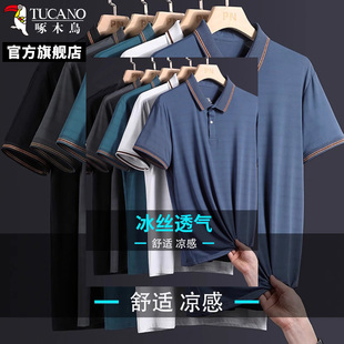 男款 翻领T恤POLO衫 潮流休闲修身 短袖 冰丝凉感短袖 啄木鸟夏季 男士