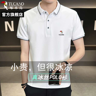 啄木鸟2025年夏季 冰丝彩标撞色条纹亲肤舒适商务休闲短袖 Polo衫