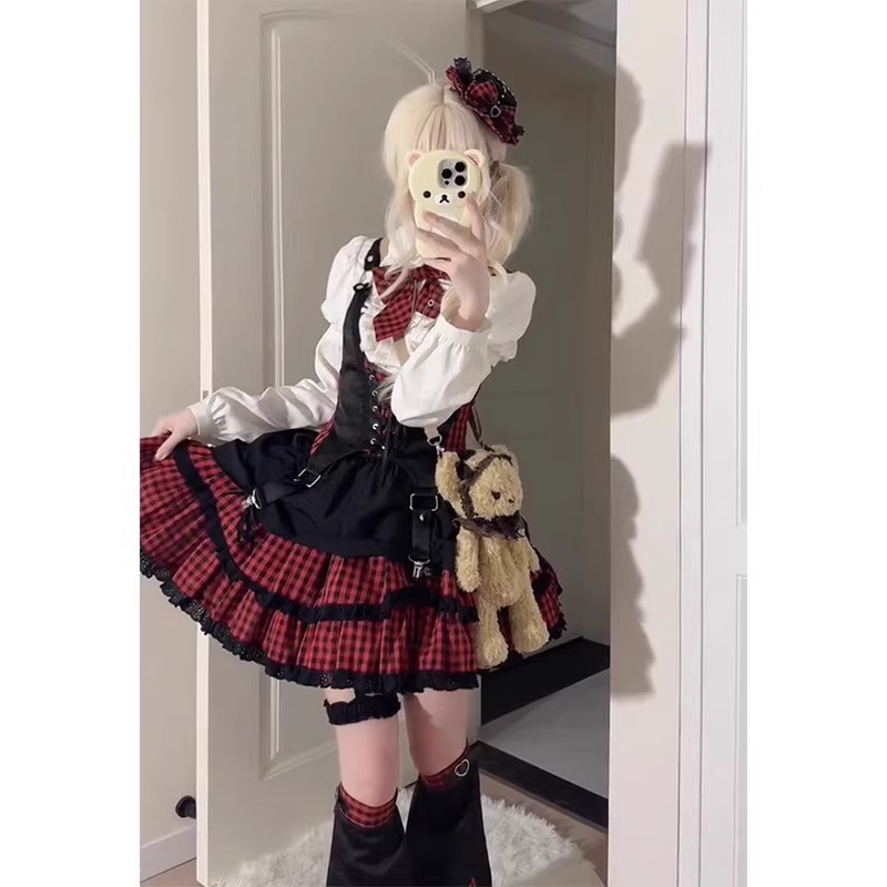 黑红辣妹美式亚比风摇滚小偶像套装lolita裙洛丽塔打歌服亚文化