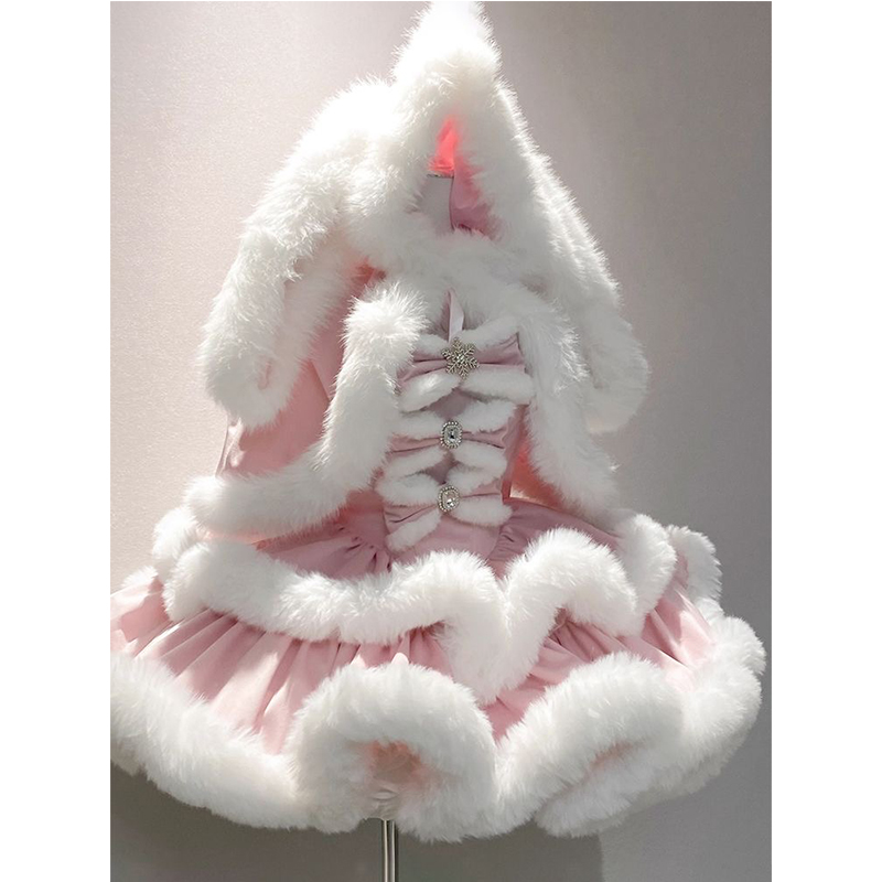 甜梦爱丽丝 冬季新款日系氛围感甜美斗篷外套蓬蓬连衣裙显瘦套装