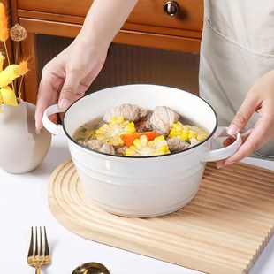 网红10寸大汤碗怀瑾p双耳汤碗家用10英寸汤盆简约陶瓷餐具泡面碗