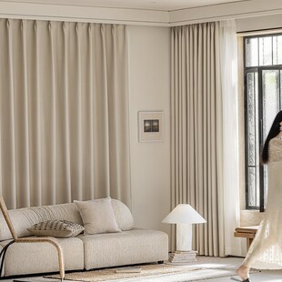 2024新款全遮光卧室客厅阳台防晒轻奢现代简约高级感挂钩式窗帘布