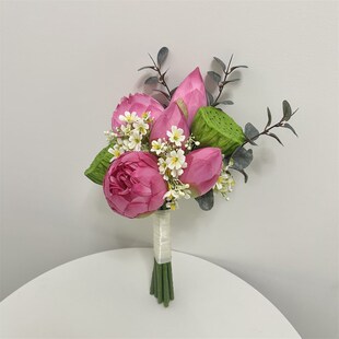 新中式仿真荷花莲花手捧花影楼婚纱摄影仿真花束客U厅摆设插花装