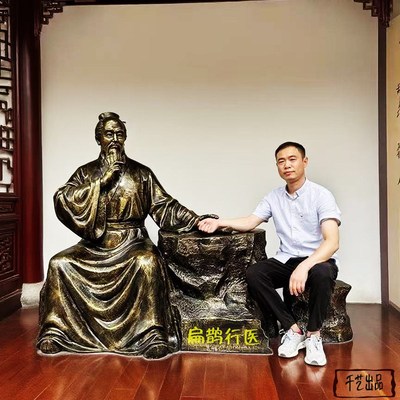 中医文化互动把脉铜人像李时珍名医人物雕塑中医馆医院诊所摆件