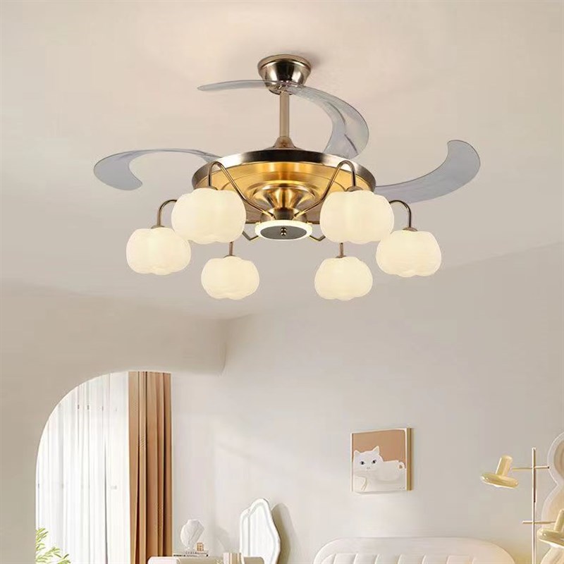 法式奶油风d吊扇灯客厅吊灯一体变频电扇灯轻奢隐形大气餐厅风扇