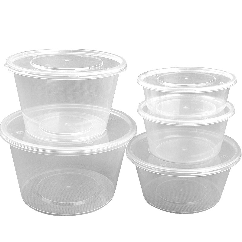 圆形750ml一次性快餐盒外卖便当打包饭盒透明塑料汤碗带盖可定制