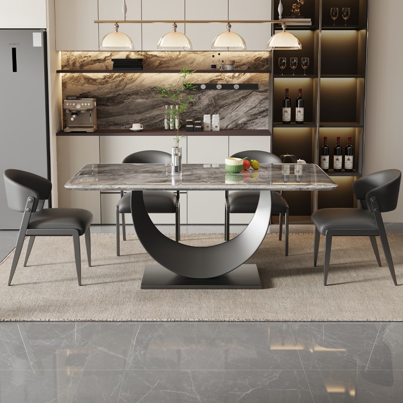 轻奢超晶石餐桌椅组合现代简约大理石家用小M户型长方形奢石餐桌