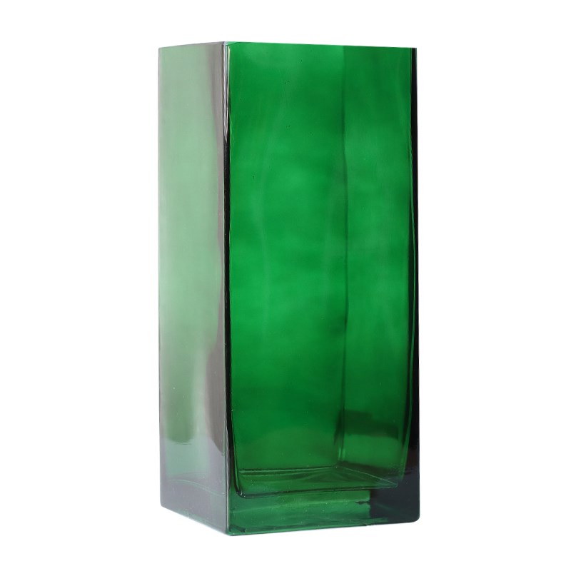 加厚绿色方形玻璃花瓶大号富贵y竹水培插花方缸高级感婚礼客厅摆