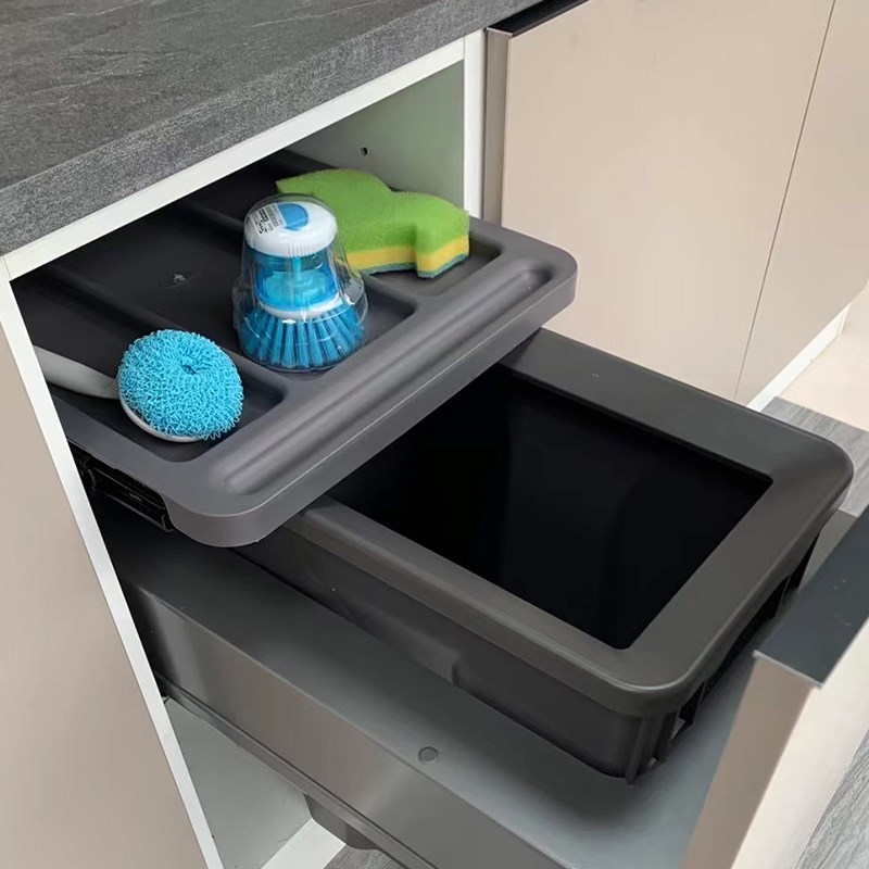 橱柜嵌入式单桶垃圾桶带盖子家用厨房垃圾桶拉篮洗手X间隐藏清洁
