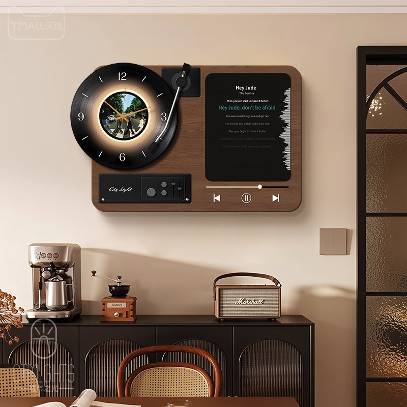 复古风电表箱装饰画新款黑胶唱片带钟表配电箱遮挡挂X画开关盒壁