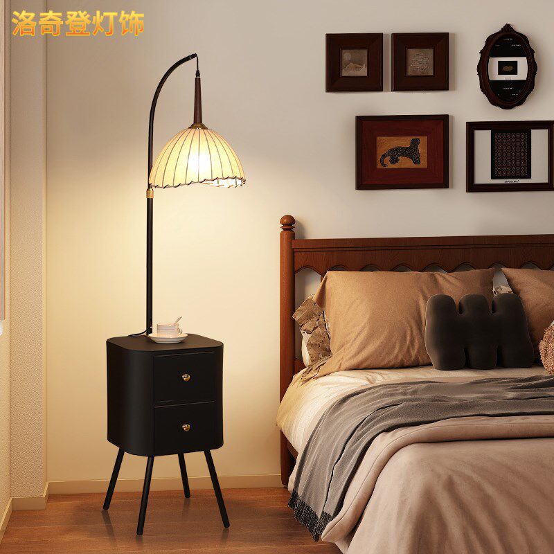 落地灯客厅沙发边几法式中古风床头柜置物架一体复古卧室立式台灯