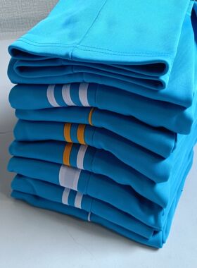 秋冬款男女两道杠中小学生运动休闲校服裤浅天兰色直筒宽松一道杠