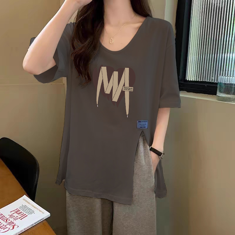 速发屁棉v领开叉t恤春款宽衣设计感不规则上松遮纯股体恤